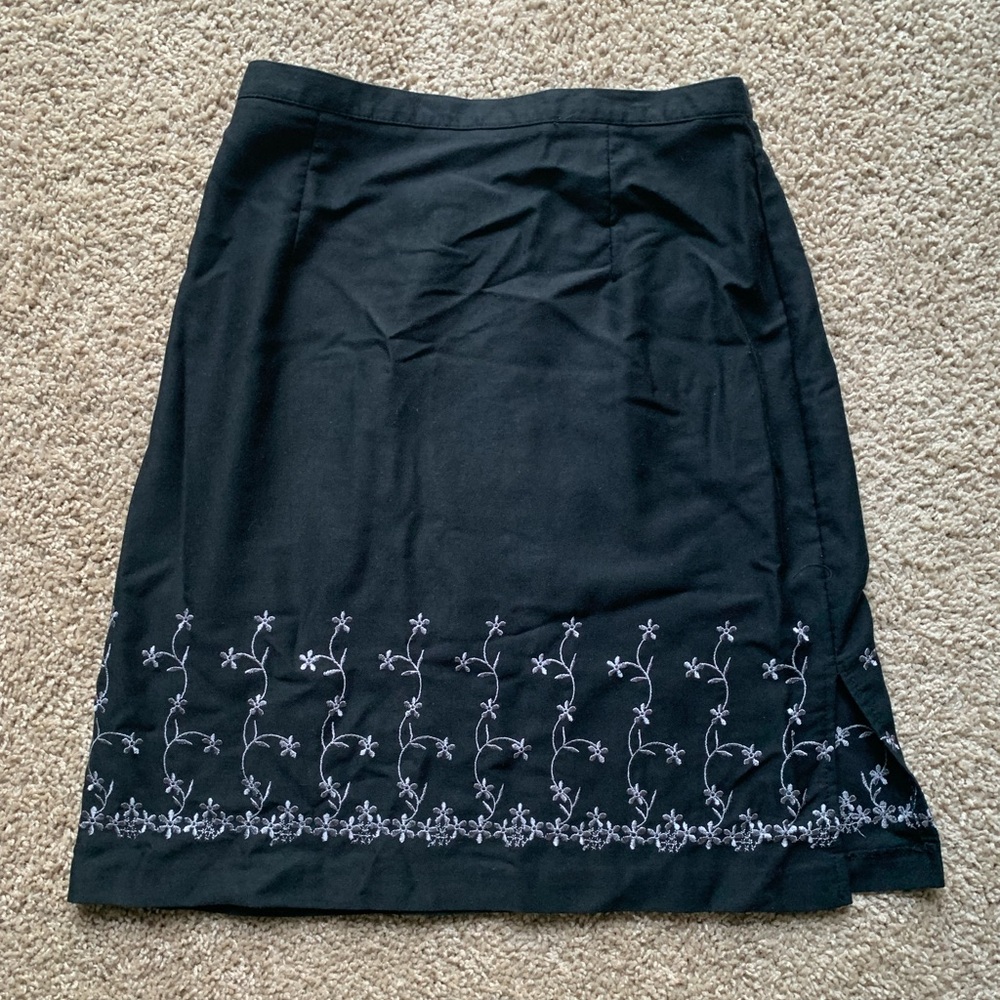 Black Embroidered Midi Skirt
